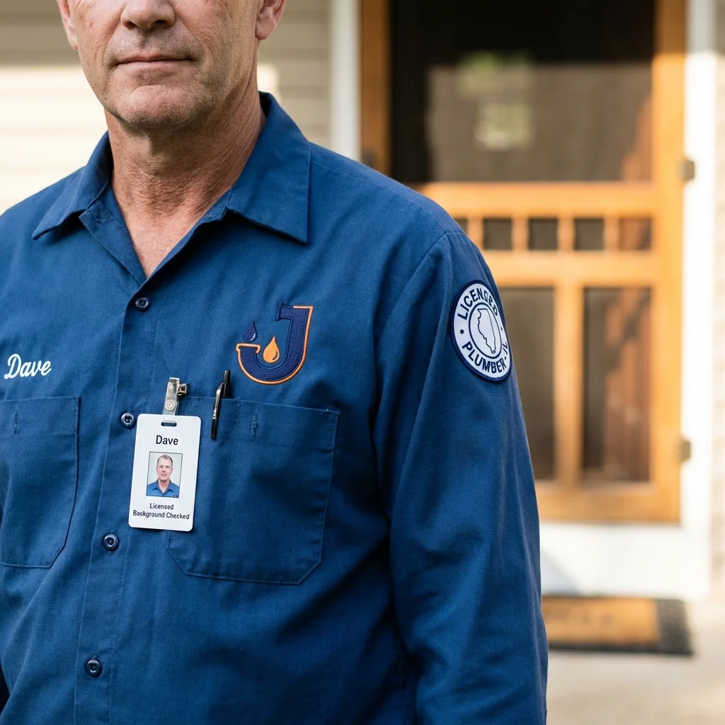 Licensed plumber showing ID badge in Upland, CA