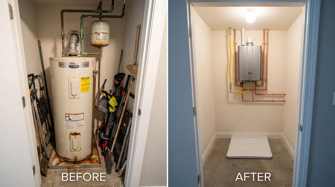 Tank water heater versus wall-mounted tankless unit comparison for Upland, CA homeowners