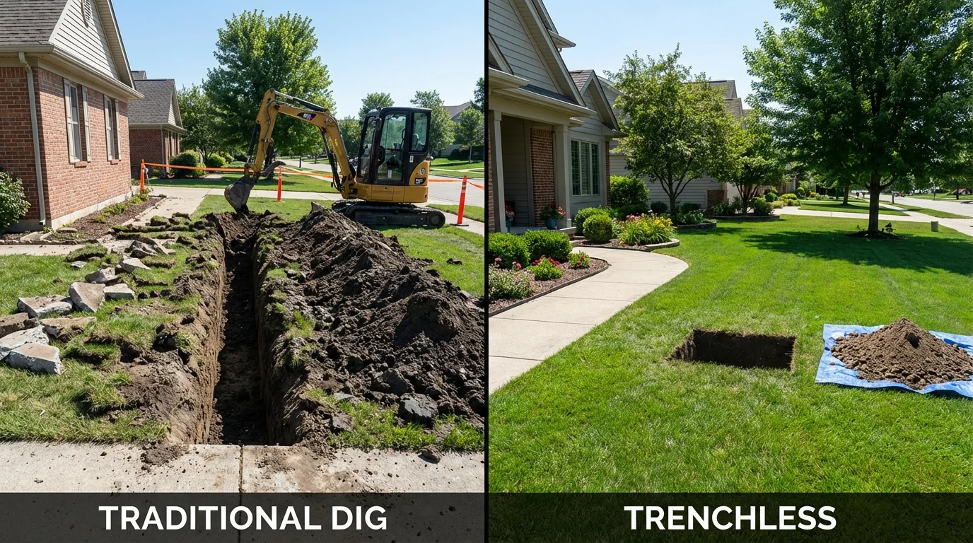 Trenchless sewer repair with minimal yard damage versus traditional excavation in Upland, CA
